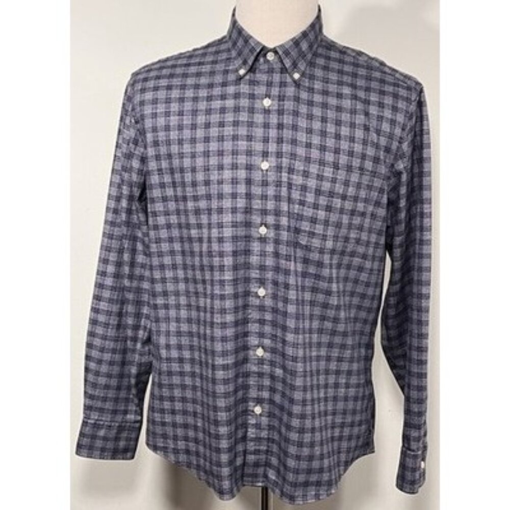 Men’s Large Charles Tyrwhitt Non Iron Slim Fit Oxford Plaid Gray Blue - Picture 1 of 13
